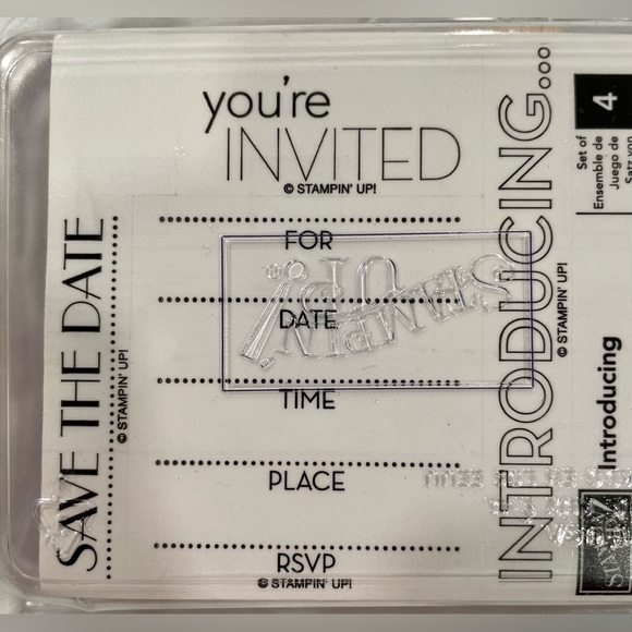 Retired Stampin’ Up wooden stamp set “Introducing” set of 4 stamps. *New in Box* - Picture 2 of 6